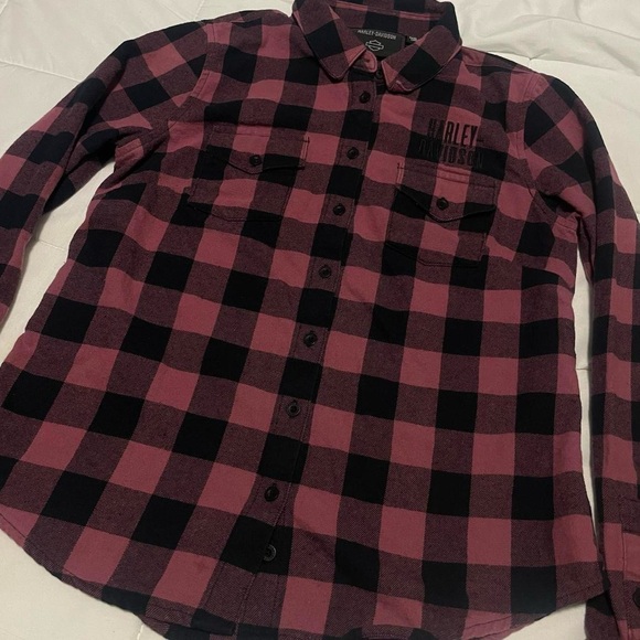 Harley-Davidson Women’s Plaid Flannel Shirt — Red & Black, Size Small - Picture 2 of 7